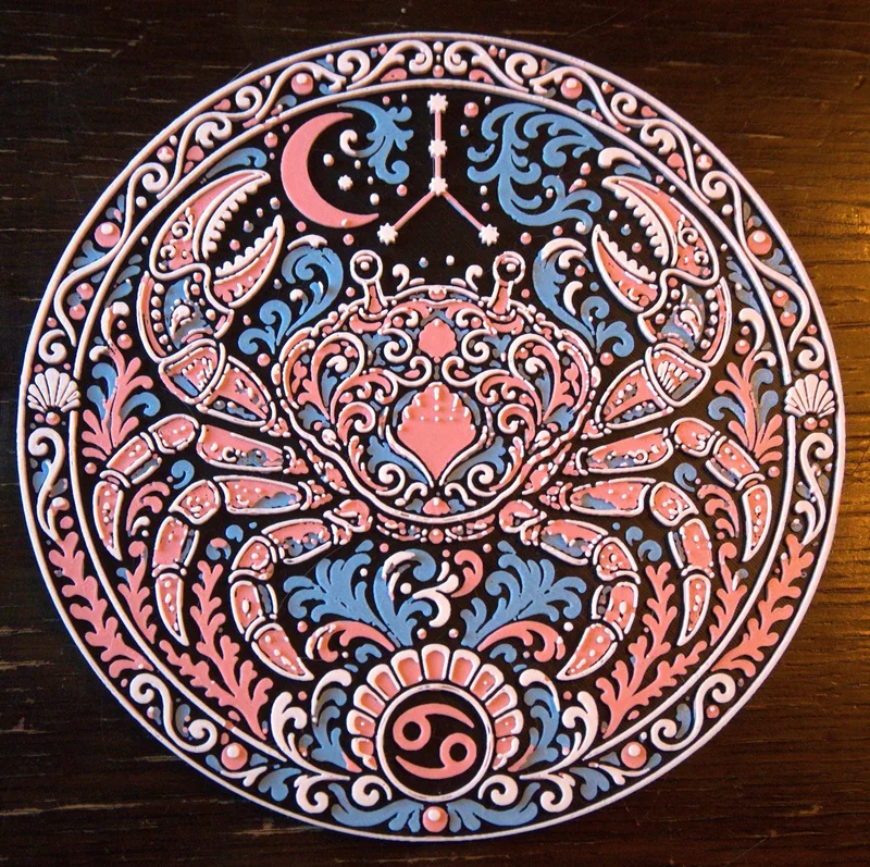 Cancer 3D printed relief wall art in daylight