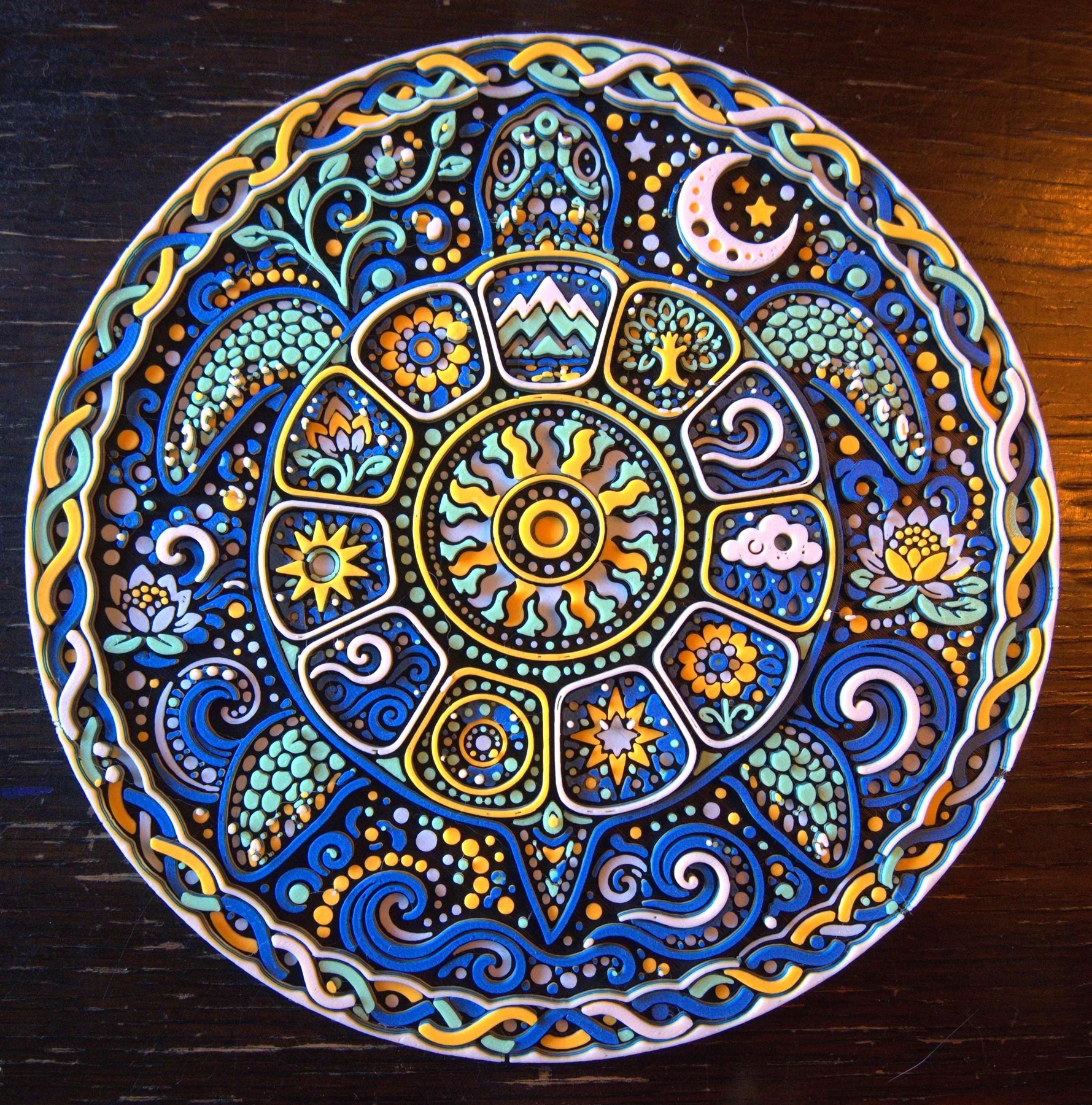 World Turtle 3D printed relief wall art in daylight