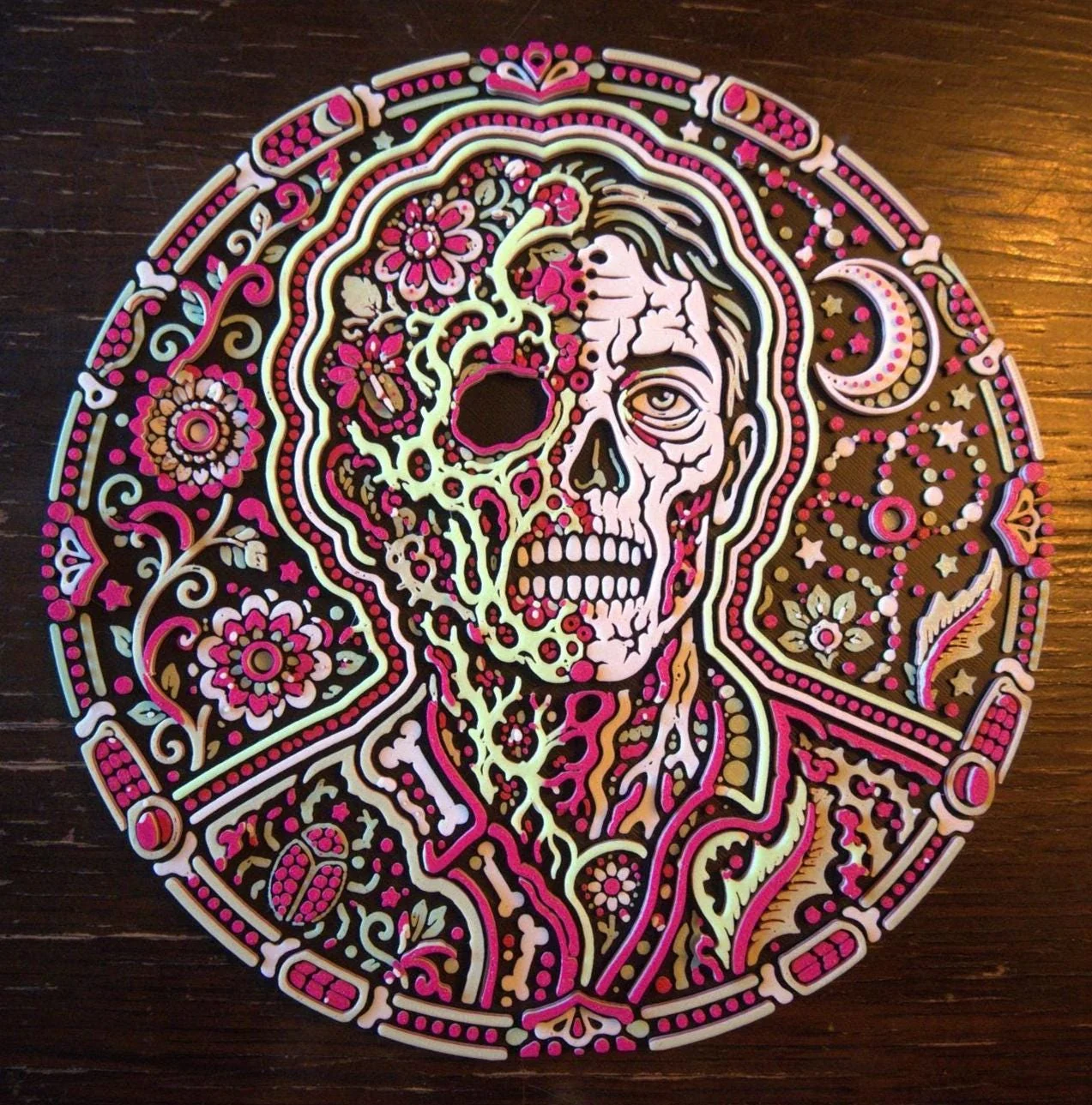 Zombo 3D printed relief wall art in daylight